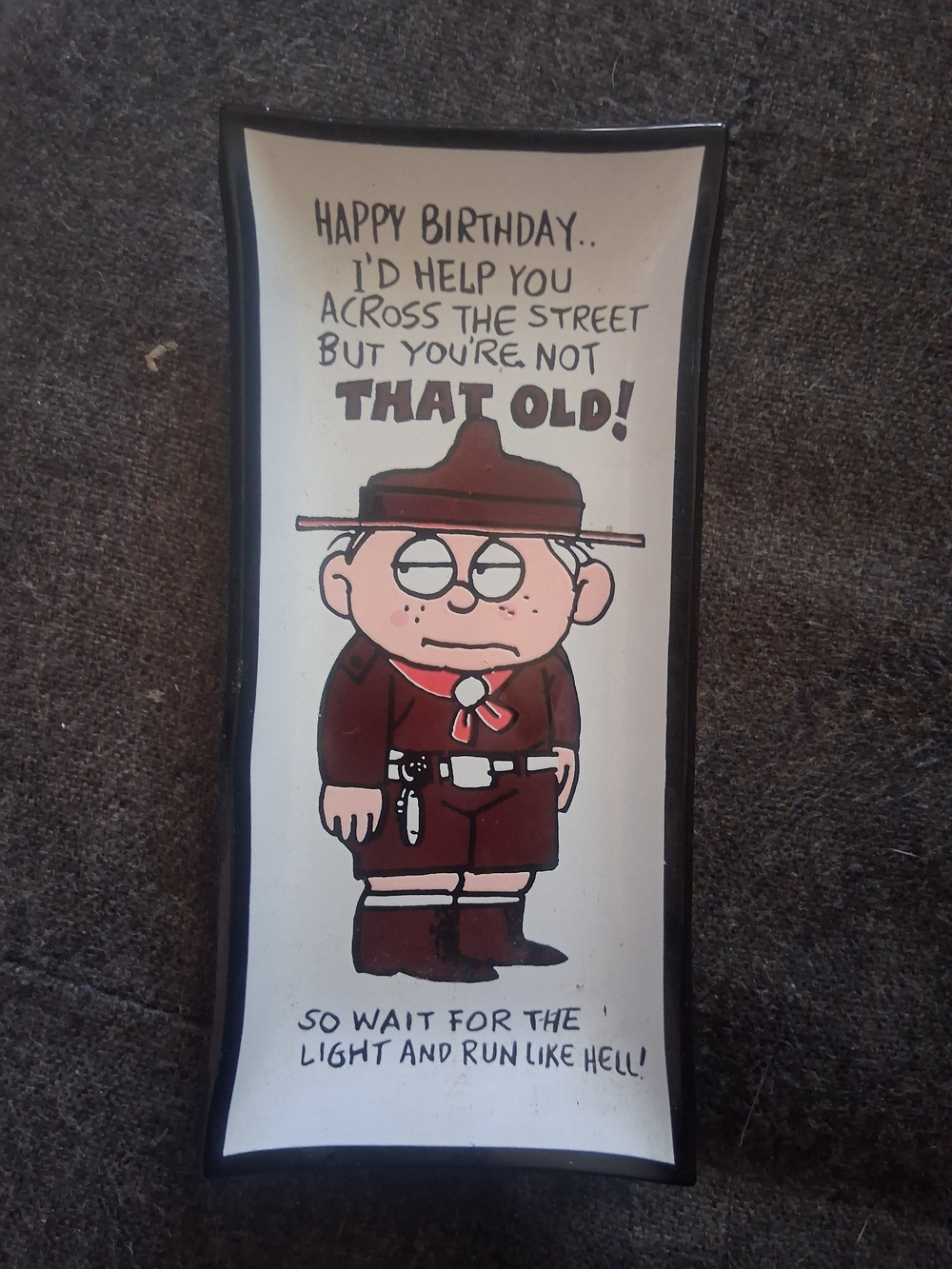 Humorous Birthday small glass dish Red and Black
